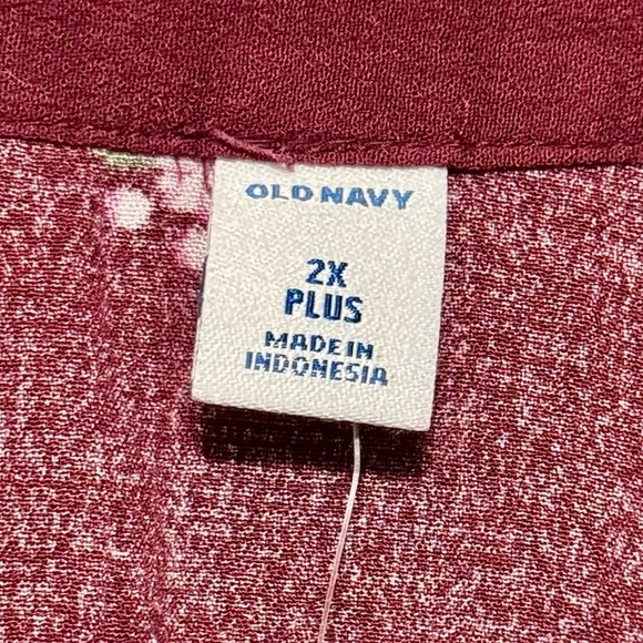 OLD NAVY Burgundy Ditsy Floral Button Front Ruffled Shoulder Midi Length Dress - Picture 8 of 9